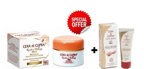 Cera di Cupra Anti-Age Day Face Cream (White) 100ml jar PLUS FREE CERA DI CUPRA HAND CREAM 75ml
