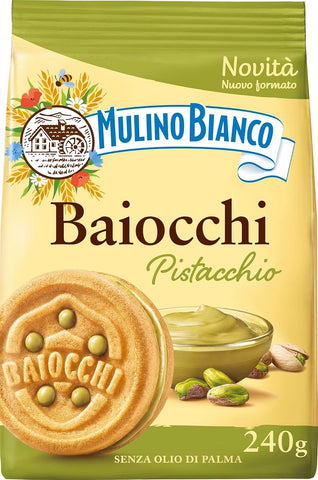 Mulino Bianco Baiocchi Biscuits with Pistachio Cream Filling 240g