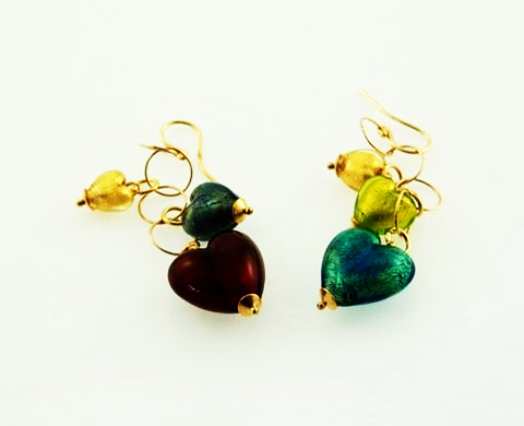 Murano Glass Hearts of Venice Earrings Gold