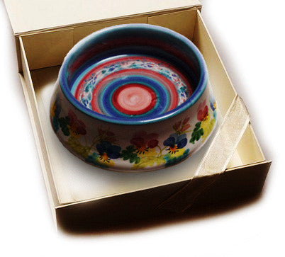 Bottle Holder 'Violets & Mimosa' / Hand Painted Ceramic by Margherita Rossetto