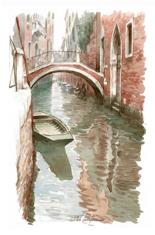 Tenderini 'Views of Venice: Rio with Boat & Bridge' Poster (33 x 50 cm)